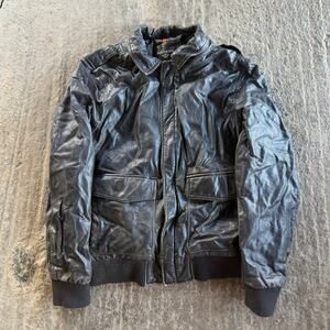 VINTAGE 90S DOCKERS BLACK LEATHER BOMBER JACKET FITS MENS SMALL SOME WEAR